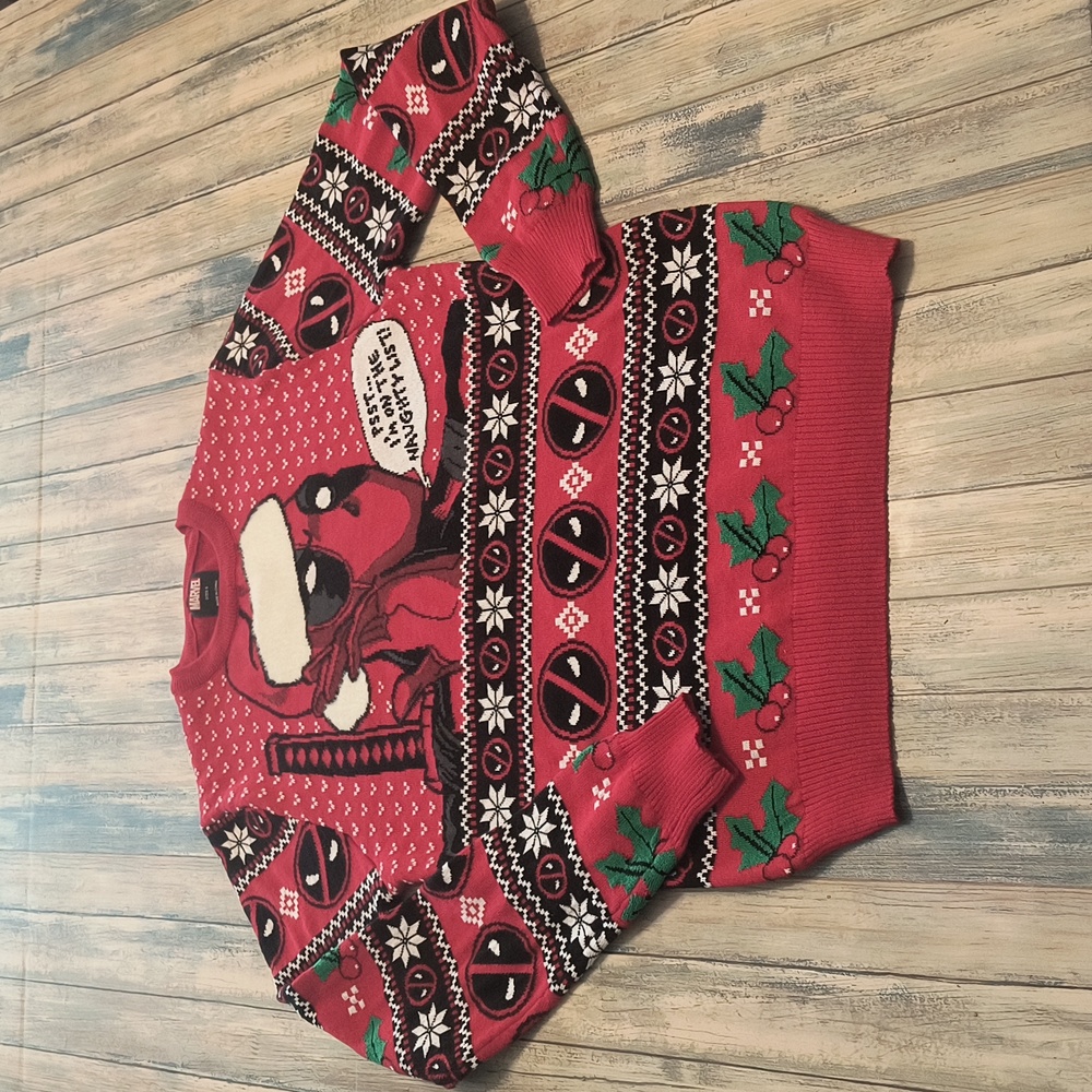 MARVEL DEADPOOL Film Ugly Christmas Naughty List Sweater Jumper Unisex Sz Small